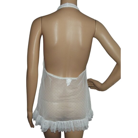 Frederick Medium Gown white purple mesh V-Neck Babydoll chemise nightie polkadot - Picture 5 of 8